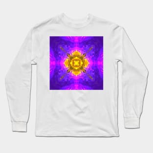 Psychedelic Kaleidoscope Square Yellow and Purple Long Sleeve T-Shirt